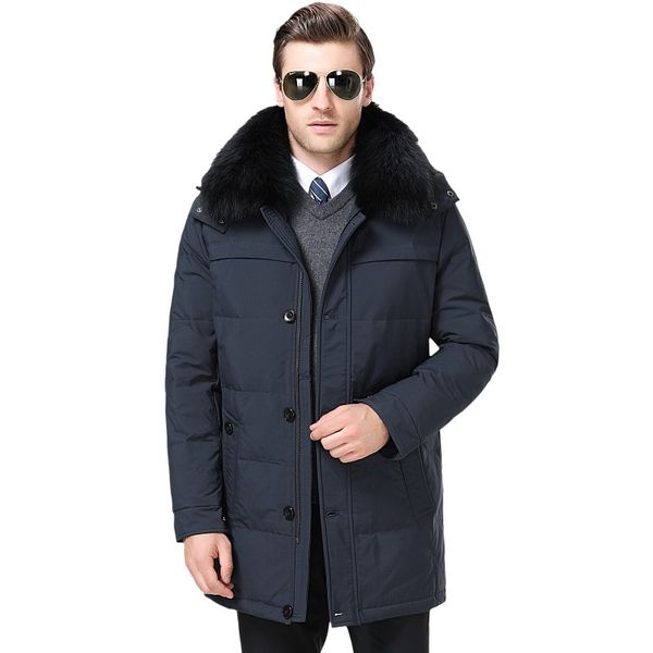 

down jacket mens large fur collar fur collar winter down jacket casual large size thick warm mens, Black