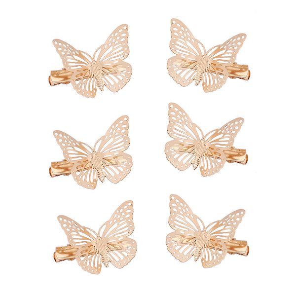 

6 pcs fashion hollow out butterfly barrettes alloy gold hair clip diy clips bride hair styling tool, Golden;silver