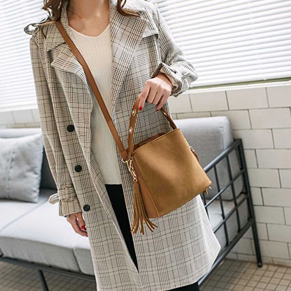 

autumn and winter frosted bag female 2020 new tide bucket bag female stitching tassel fashion shoulder messenger