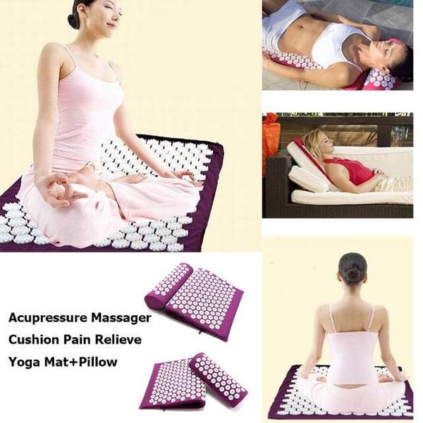 

acupressure massager mat relaxation relief stress tension body yoga mat spike relieve stress pain cushion set