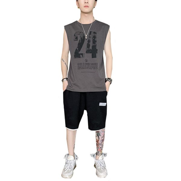 

men's tracksuits 2020 summer fashion new mens thin sleeveless two-piece suit casual men active loose tracksuit 10 styles size -4xl, Gray