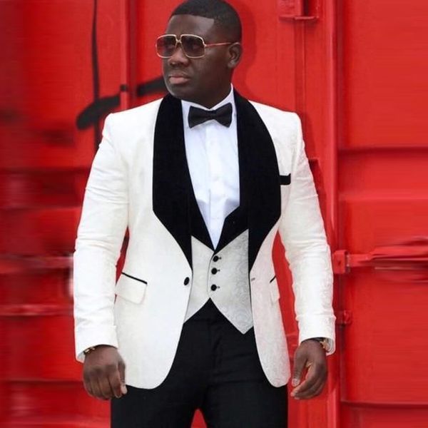 

colorful african nigeria mens wedding suit groom tuxedo jacket+pants+vest 3 pieces groom suit wedding tuxedo for, White;black