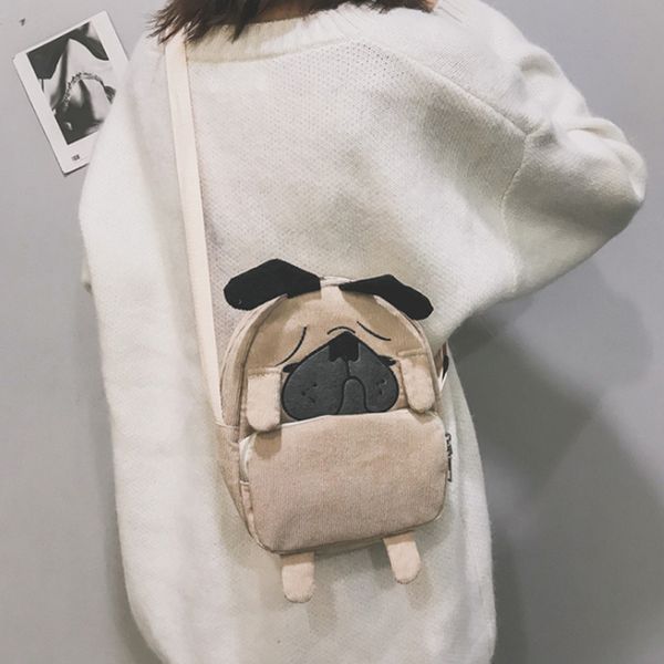 

korean cute cartoon animals tote funny dog corduroy shoulder crossbody dog bag for women travel daypack shopping child bag
