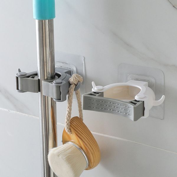 

wall mounted mop organizer holder brush broom hanger storage rack kitchen clip seamless mop hook with mounted hanging