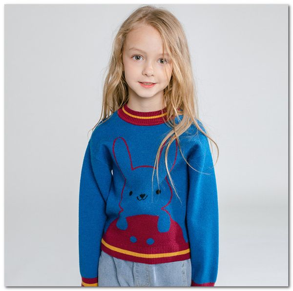 Girls Sweater Kids Rabbit Pattern Knitted Pullover Children Stripe Long Sleeve Princess Jumper Girls Cartoon Bunny Sweater Tops J0838 Knitting