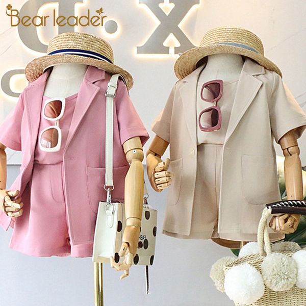 

bear leader girls clothing sets 2020 new summer fashion suits solid coat and and pants kids clothes casual clothing set 3 7y t200613, White