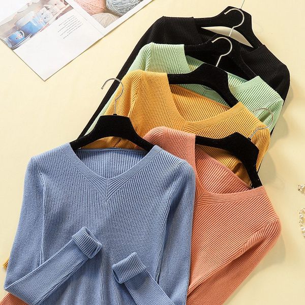 

women sweaters autumn long sleeve v-neck sweater knitted fashion 2019 winter female pullover jumper truien dames, White;black