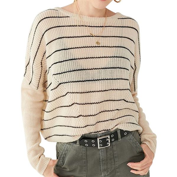 

осень мода симпатичные свободные полосатый с длинным рукавом batwing рукавом sml xl тонкая ткань женщина повседневная короткий трикотаж леди, White;black