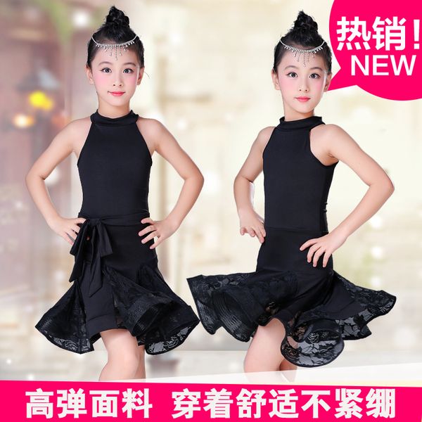 

new children's latin dance skirt summer practice clothes girls grading competition clothing performance show training clothing, Black;red