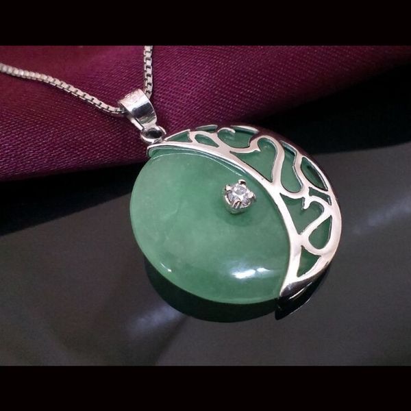 

silver 925 jewelry sterling green jade necklace women peace buckle colgantes pendant jewelry ornament national retro