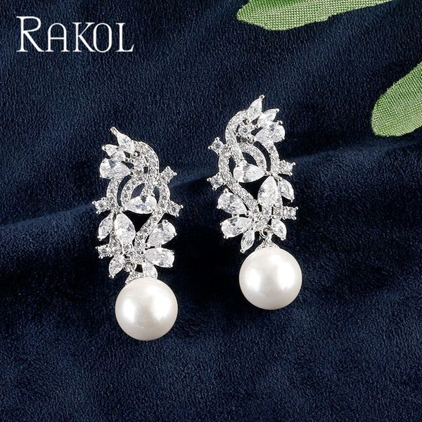 

rakol ladies luxury personality pearl crystal big dangle earrings bride and wife wedding party dress jewelry re21067, Silver