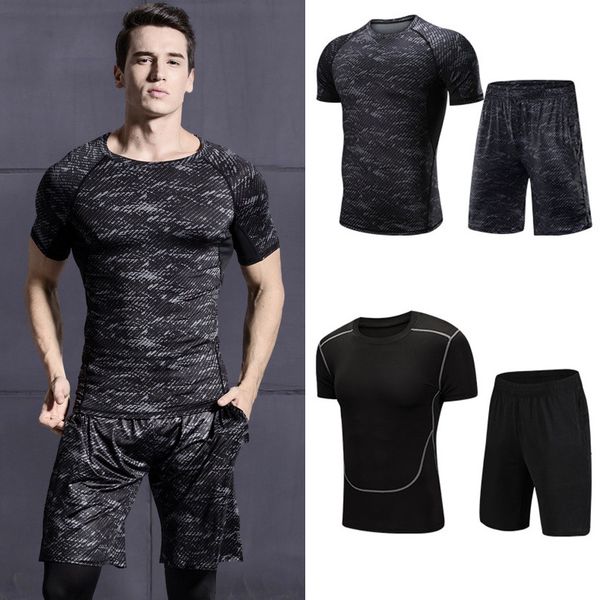 

2 piece fitness sportswear quick-dry jogging running sets men's athletic training suits s-4xl workout clothes for men, Black;blue