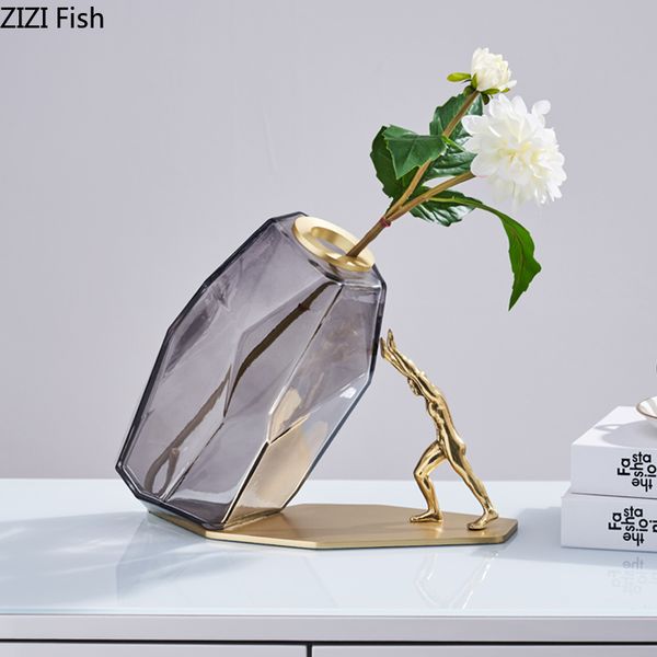 

nordic modern metal character sculpture glass vase decorative ornaments flower arrangement modern home decorations wedding vases