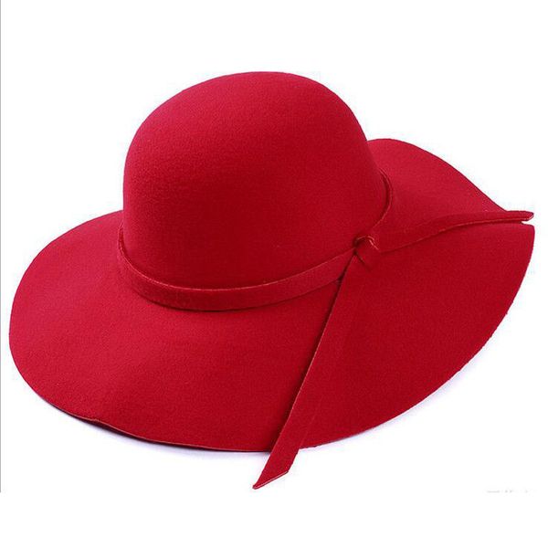 

2018 new fedoras sun vintage women's floppy bowknot cloche cap wide brim wool felt bowler fedora ladies holiday outdoor hat, Blue;gray