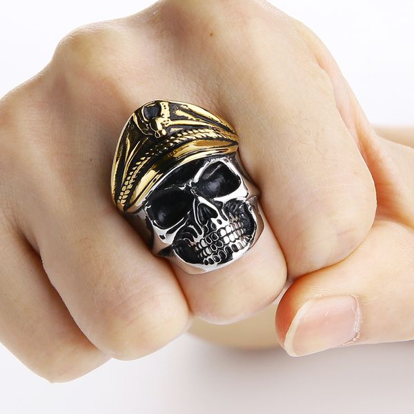 

valily cool men army officer eagle cap ring men punk skull ring stainless steel biker ring for men bague bijoux drop shipping, Silver
