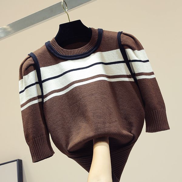 

new korean colorblock stitching short sleeve short fashion knit sweater women, White;black