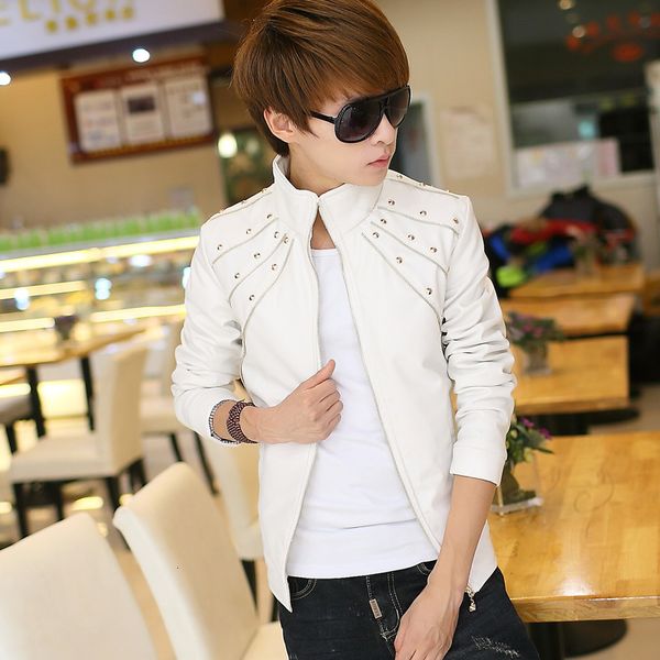 

new arrival fashion mens biker motor korean slim fit jacket coat outwear rivet faux leather windproof size plus, Black;brown