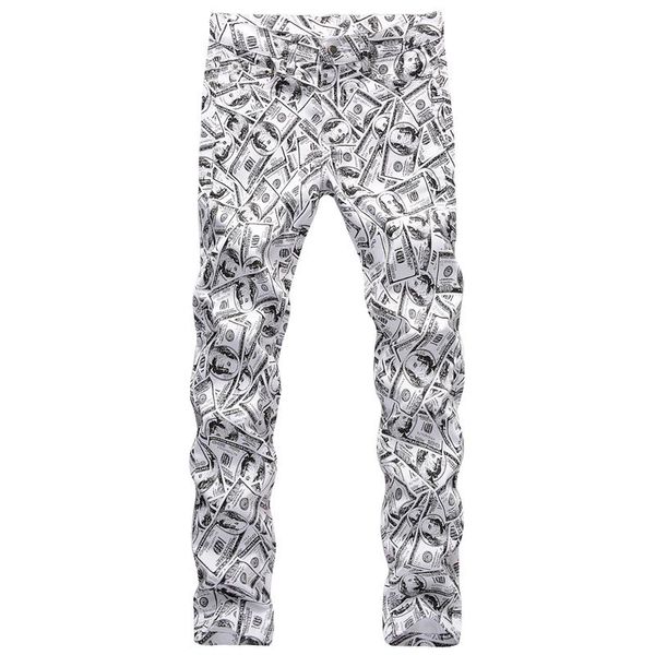 

printed pants hiphop dollar pattern fashion male pencil pants zipper fly straight casual boys trousers spring mens 3d, Black