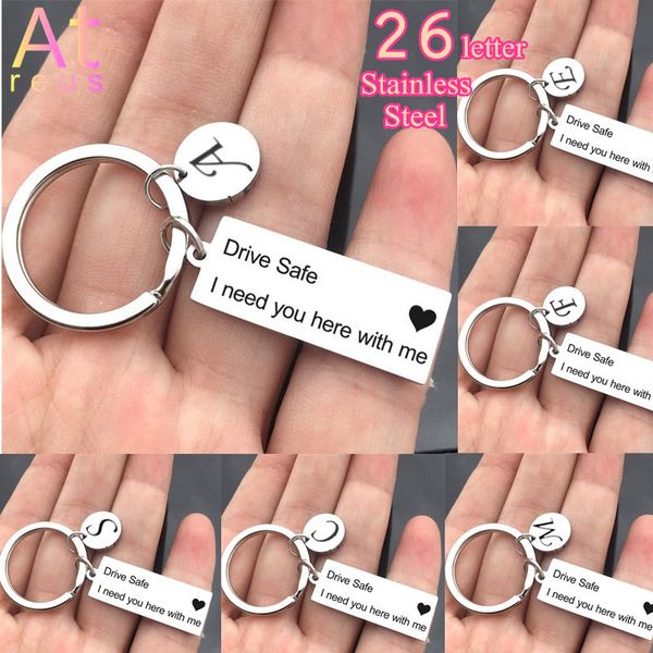 

stainless steel word art 26 letter drive safe couples name keychain/engraved keychain/husband gift/boyfriend gift, Silver