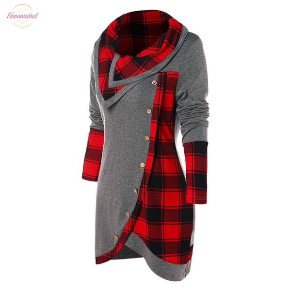 

plus size women t shirt casual polyester tartan panel long sleeve asymmetrical t shirts ladies tees female autumn pullovers, White