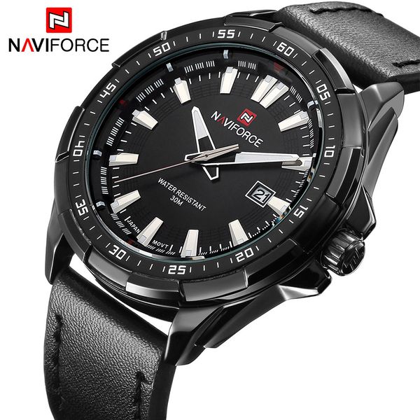

naviforce fashion casual sports men watches mens quartz date clock man leather strap army wrist watch relogio masculino, Slivery;brown
