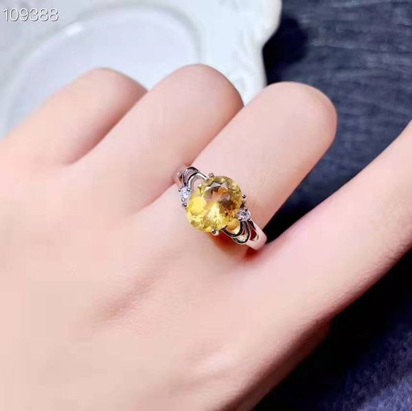 

madagascar natural citrine crystal ring 925 silver 8x10mm, Golden;silver