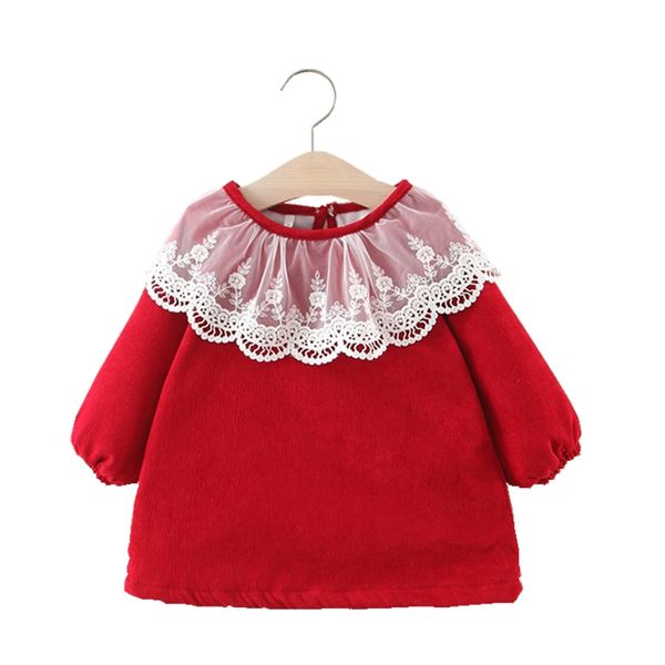 

зима новорожденного lace галстуки младенец платье девушка малыши с длинным рукавом хлопок фланель сгущает младенец девушка день рождения при, Red;yellow