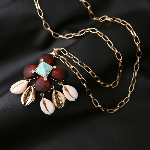 

classic female wood flower necklace shell pendant handmade necklace chinese style gold color chain jewelry accessories in box, Silver