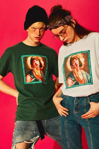 

hip hop t shirt quentin tarantino movie pulp fiction virgin mary t shirt men women shirt black green streetwear cotton tee, White;black