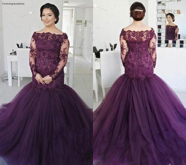 

party dresses 2021 deep grape evening dress mermaid off the shoulder long sleeves formal holiday wear prom gown custom made plus size, White;black