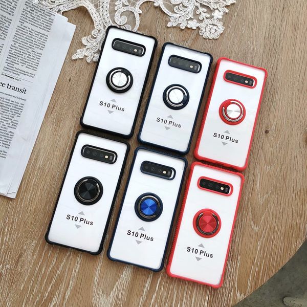

luxury shockproof silicone bumper frame transparent phone case for samsung galaxy note 10 s10 e plus finger ring holder back cover