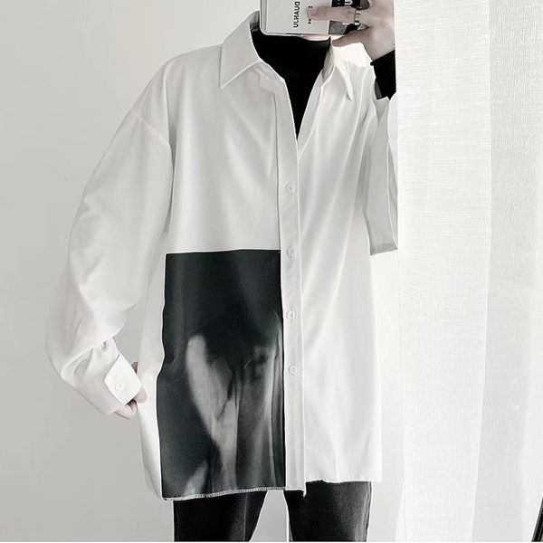 

2019 summer ins super fire shirt men's long sleeve loose jacket korean version of the shirt, White;black