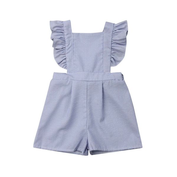 

2019 newest style toddler baby kid girls spring summer sleeveless stripe ruffle adorable romper jumpsuit outfit clothes 1-3years, Blue