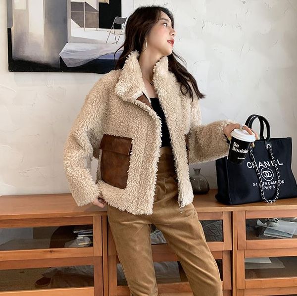 

lamb velvet jacket female new loose fashion temperament sheep roll fur one thick warm coat, Black