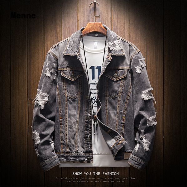 

menne men's jean jacket / worn-out lapel coat/ tide han edition, Black;brown