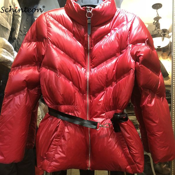 

2018 women down jacket slim coat outwear adjustable waist white duck down fashionable clothing red quality, Black