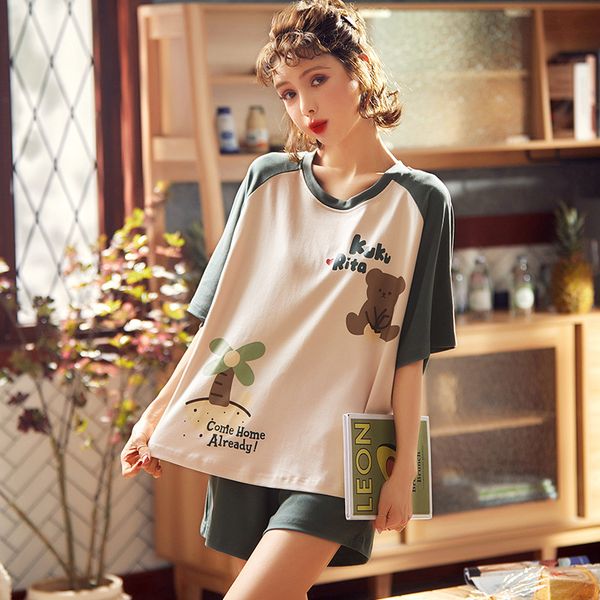 

2020 new arrival fast shipping cotton women's pajamas summer pyjamas cartoon sleepwear home clothes for women, Black;red