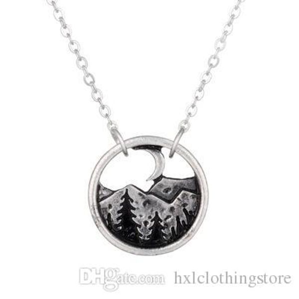 

jiaju good quality camping jewelry outdoor jewelry gifts lovely round pendant pine tree necklace under the mountain, Silver