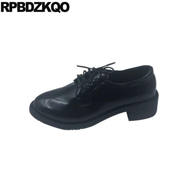 

fur women 2019 chinese round toe flats designer ladies lace up black spring autumn patent leather rubber sole shoes china