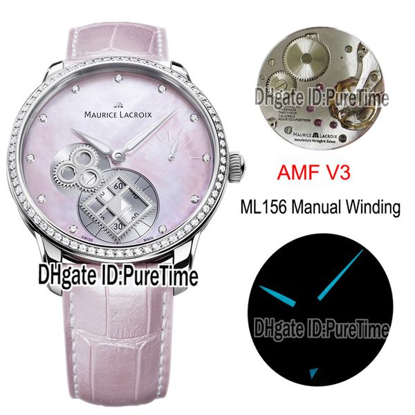 

amf v3 maurice lacroix masterpiece mp7158-sd501-570 ml156 с ручным заводом квадратное колесо женские часы diamond pink mop zifferblatt кожа, Slivery;brown