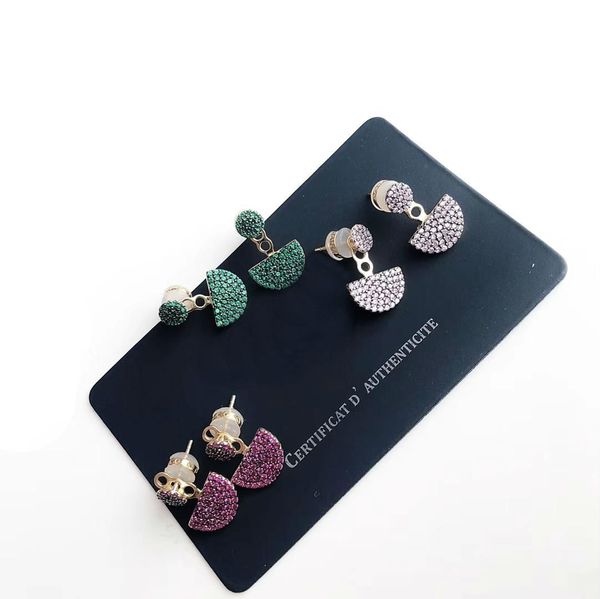 

luxury women earrings vintage colorful diamond stud earrings european designer jewelry for women gift, Golden;silver