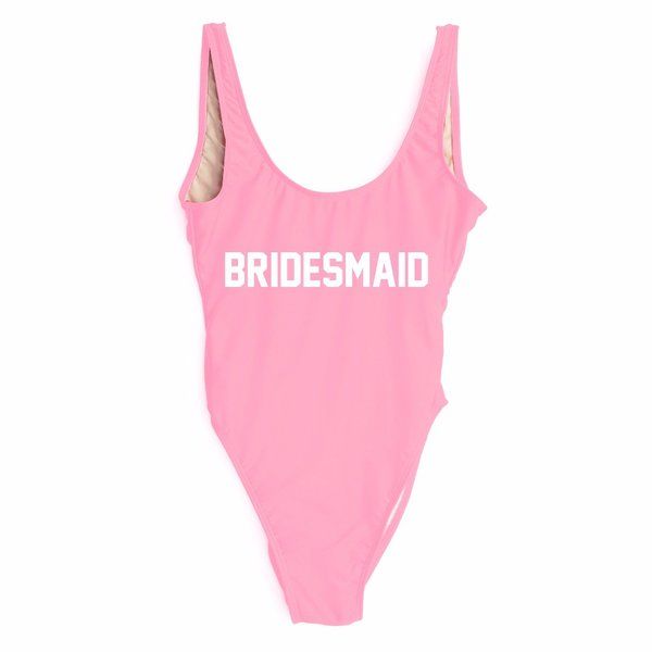 

bridesmaid" slogan print one piece swimsuit perfect bridal beach bachelorette parties swimsuits monokini bathing suit swimwear, White;black