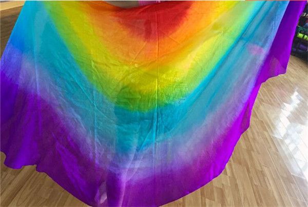 

rainbow scarf stage performance props half circle hand belly dance silk veils customized color& size ing, Black;red