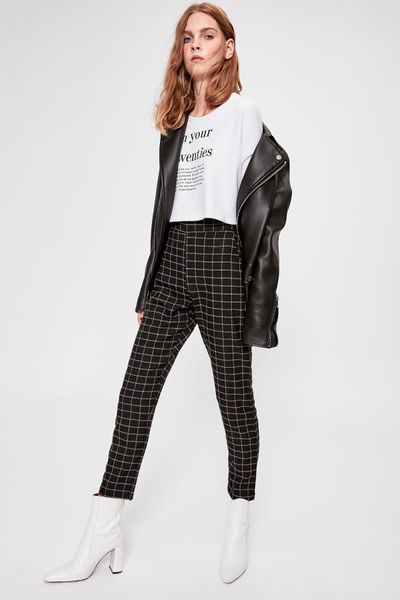 

trendyol black plaids pants twoaw20pl0103, Black;white