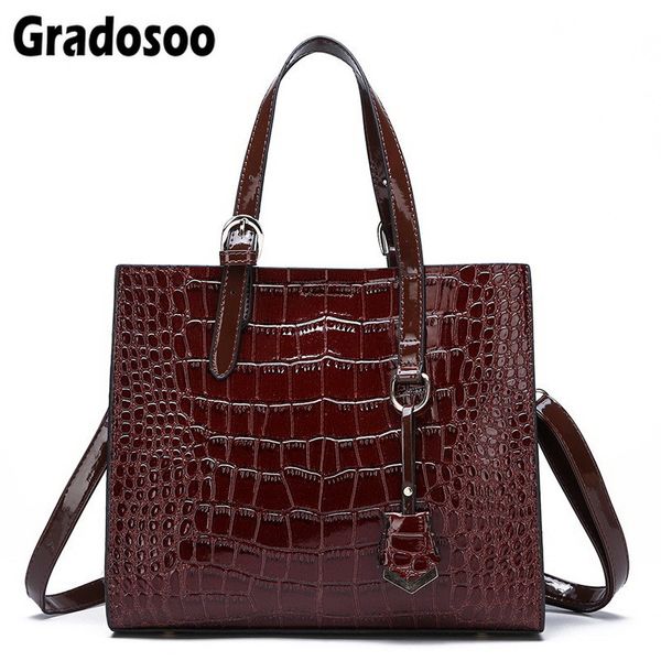 

gradosoo women's crocodile pattern shoulder bag ladies handbags messenger bag large capacity tote female lbf407