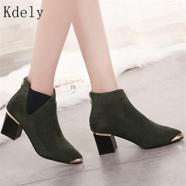 

fashion women boots casual leather low high heels spring shoes woman pointed toe rubber ankle boots black red zapatos mujer