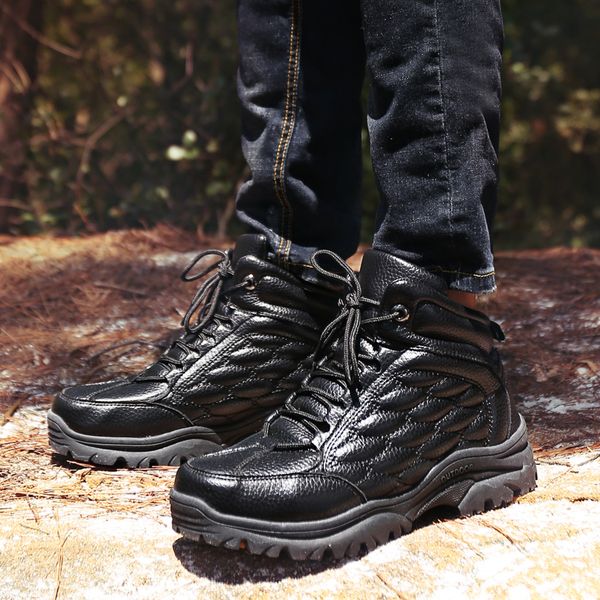 

new men's boots winter with fur warm snow boots men winter work shoes men footwear fashion rubber ankle 39-45, Black