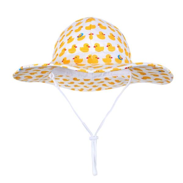 

uv protection summer baby sun hat girl boy cute beach yellow duck hats with upf 50+ toddler wide brim strap outdoor bucket hat