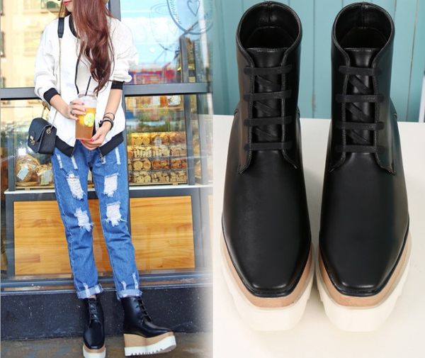 

stella platform women casual shoes stars shoes black genuine leather with black stars and black sole high women boot