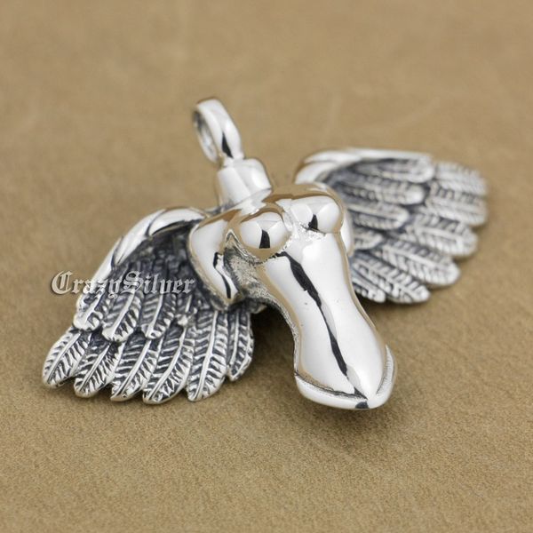 

925 sterling silver naked angel mens biker rock punk pendant 9s001